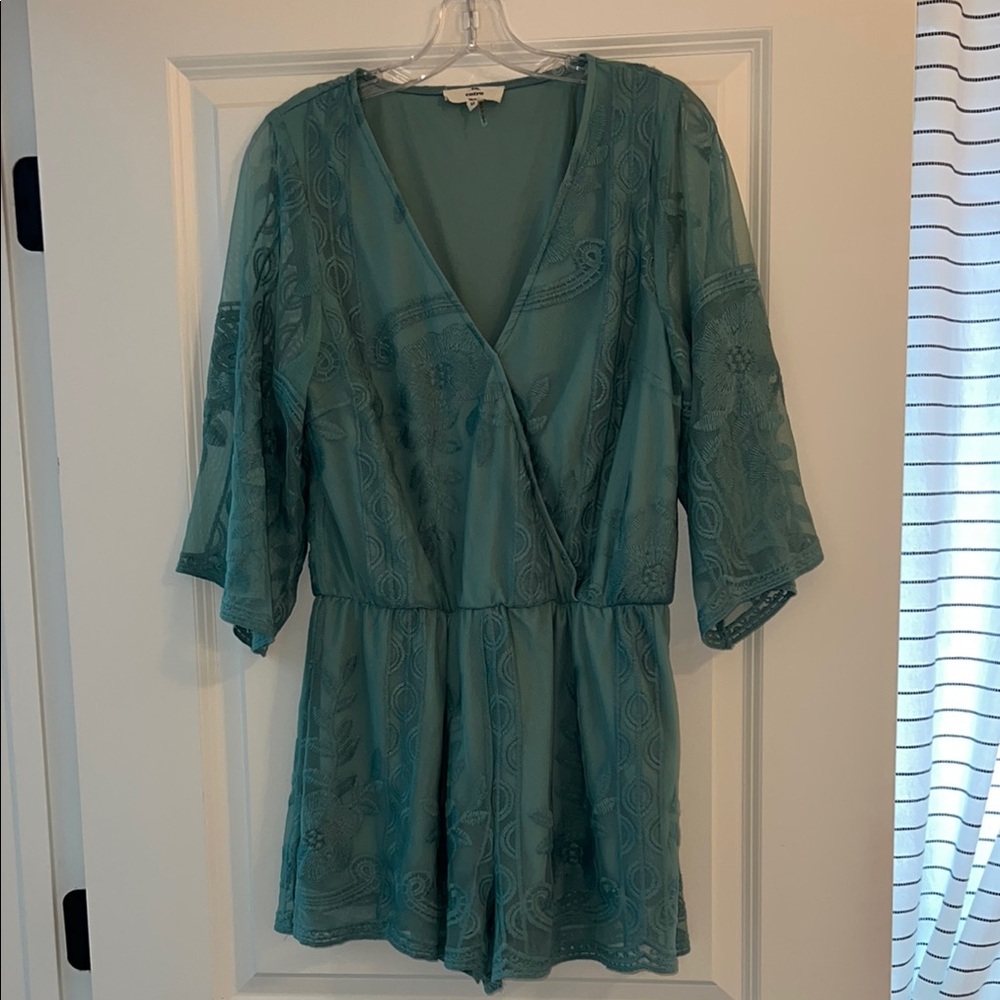 Anthropologie ENTRO Teal Lace Romper